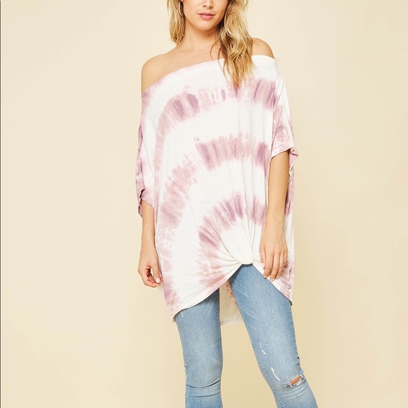 Tie-dye Off Shoulder Knot top - Picture 2 of 5